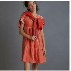 Maeve by Anthropologie Harper Velvet Mini Tunic Dress in Dried Coral Size M NWT